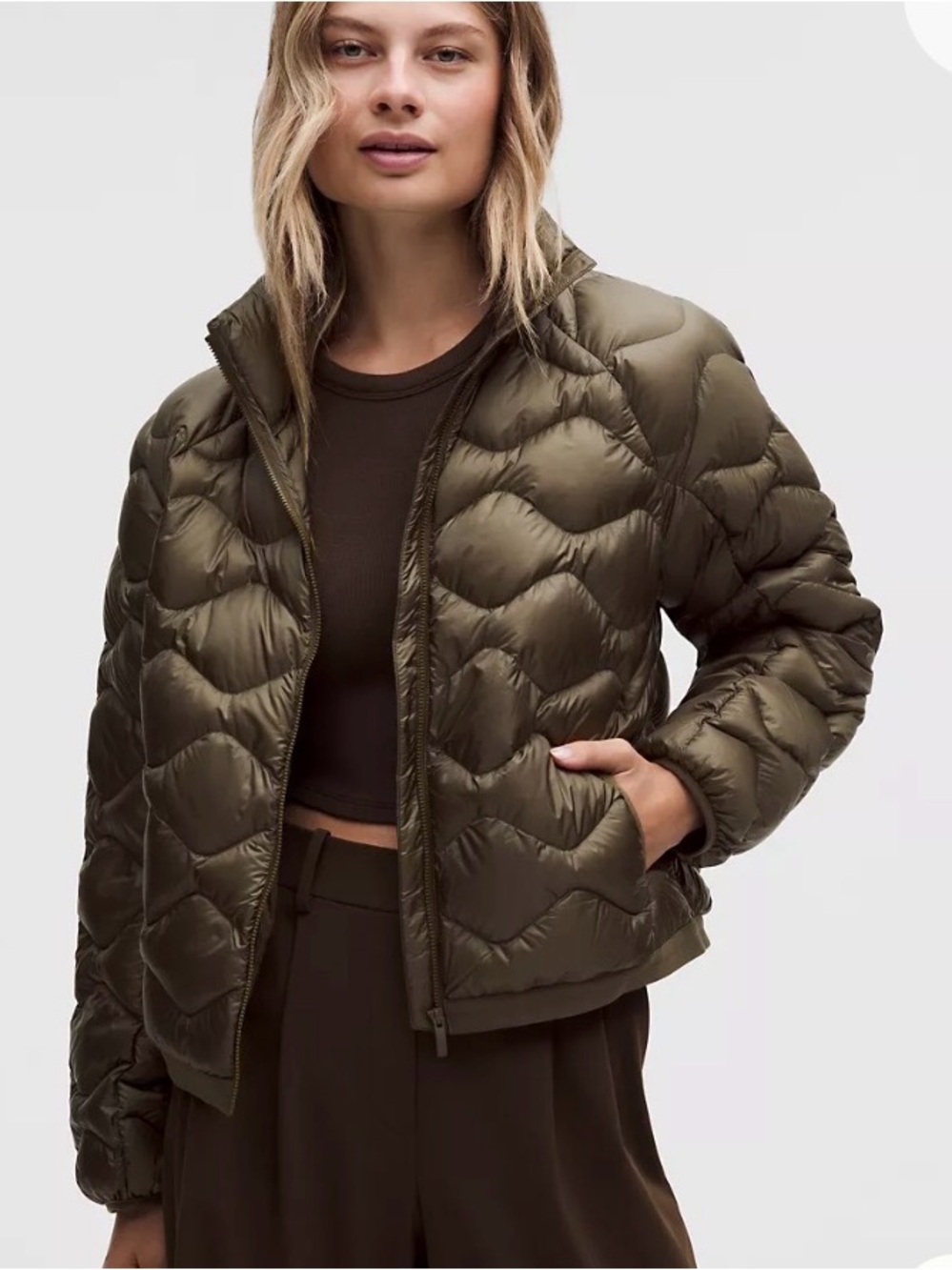 ISO! Lululemon Olive Brown Featherweight puffer.